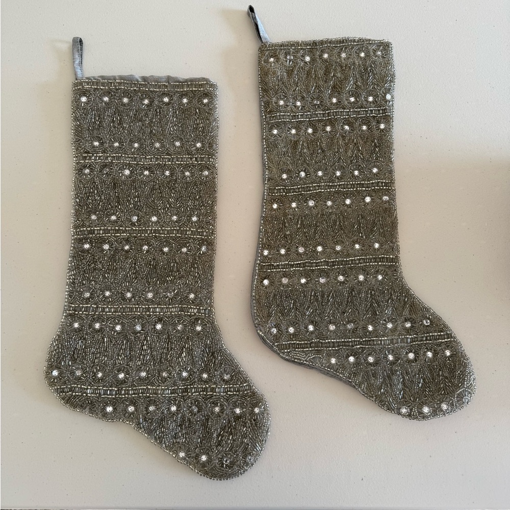 Kim Seybert Silver Beaded Christmas Stocking